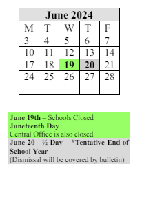 District School Academic Calendar for High School/science-tech for June 2024