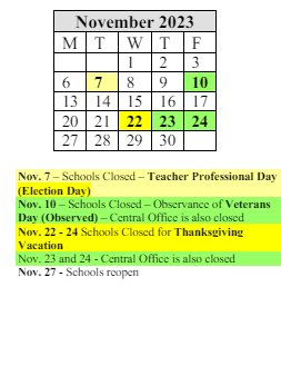 District School Academic Calendar for High School/science-tech for November 2023