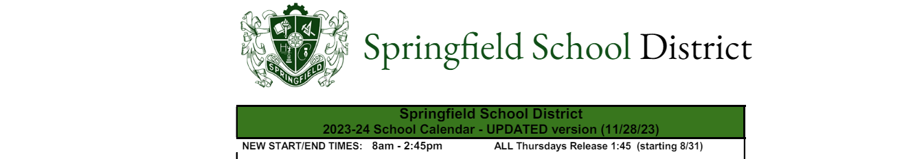 District School Academic Calendar for Springfield High School