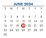 District School Academic Calendar for Peabody ELEM. for June 2024