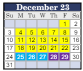 District School Academic Calendar for Marshall Middle for December 2023