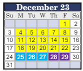 District School Academic Calendar for Stockton Virtual Academy Charter for December 2023