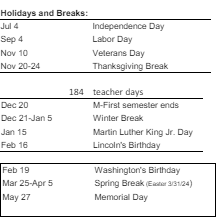 District School Academic Calendar Legend for Day (james L.) Middle