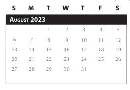 District School Academic Calendar for Intervention Learning Program for August 2023