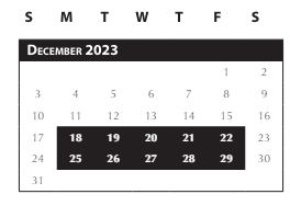 District School Academic Calendar for Intervention Learning Program for December 2023