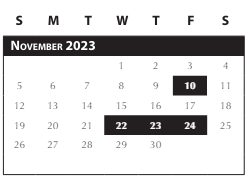 District School Academic Calendar for Intervention Learning Program for November 2023
