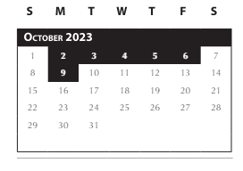 District School Academic Calendar for Intervention Learning Program for October 2023