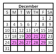 District School Academic Calendar for Elysian Fields Middle School for December 2023