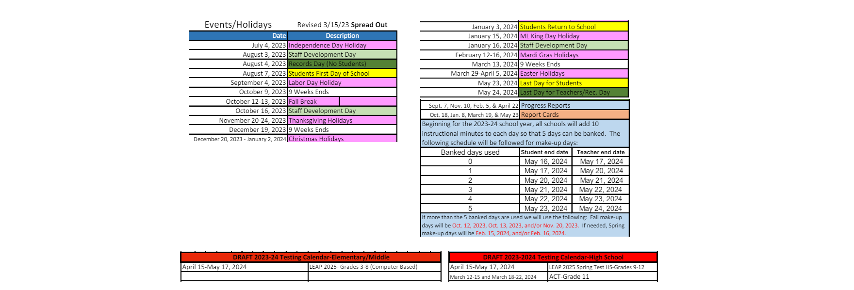 District School Academic Calendar Key for Elysian Fields Middle School