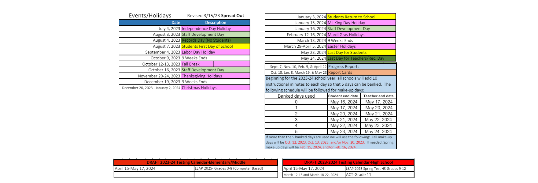 District School Academic Calendar Key for Southdown Elementary School