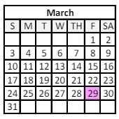 District School Academic Calendar for Elysian Fields Middle School for March 2024