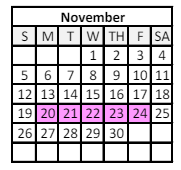 District School Academic Calendar for Elysian Fields Middle School for November 2023
