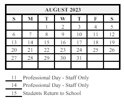 District School Academic Calendar for Wainwright Middle School for August 2023