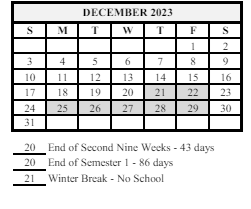 District School Academic Calendar for Wainwright Middle School for December 2023