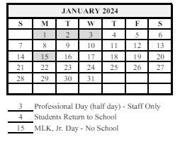 District School Academic Calendar for Wainwright Middle School for January 2024
