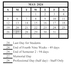 District School Academic Calendar for Wainwright Middle School for May 2024