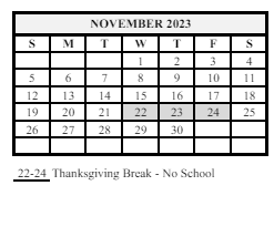 District School Academic Calendar for Wainwright Middle School for November 2023