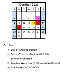 District School Academic Calendar for Akron Elementary School for October 2023
