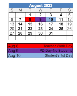 District School Academic Calendar for Tipton Elementary School for August 2023