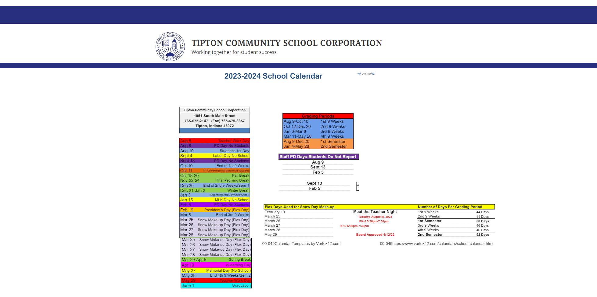 District School Academic Calendar Key for Tipton Elementary School