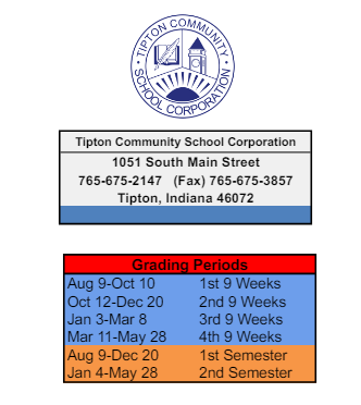 District School Academic Calendar Legend for Tipton Elementary School