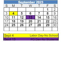 District School Academic Calendar for Tipton Elementary School for September 2023