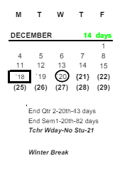 District School Academic Calendar for Deveaux Junior High School for December 2023
