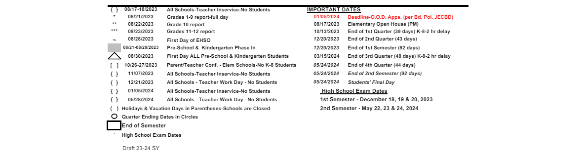 District School Academic Calendar Key for Bowsher High School