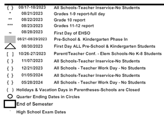District School Academic Calendar Legend for Grove Patterson Academy Elementary School