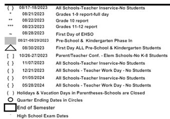 District School Academic Calendar Legend for Beverly Elementary School