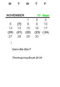 District School Academic Calendar for Bowsher High School for November 2023