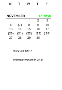 District School Academic Calendar for Grove Patterson Academy Elementary School for November 2023