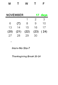 District School Academic Calendar for Leverette Junior High School for November 2023