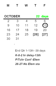 District School Academic Calendar for East Broadway Middle School for October 2023