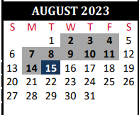 District School Academic Calendar for Decker Prairie Elementary for August 2023