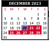 District School Academic Calendar for Tomball J J A E P Campus for December 2023
