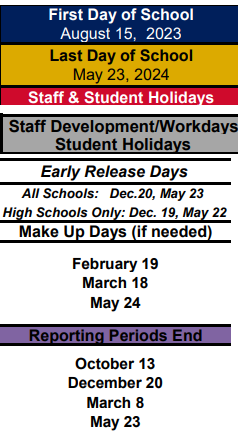 District School Academic Calendar Legend for Lakewood Elementary