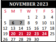 District School Academic Calendar for Willow Creek Elementary for November 2023