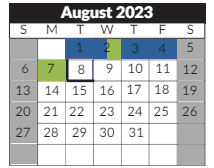 District School Academic Calendar for Sheldon Child Development for August 2023