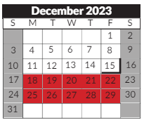 District School Academic Calendar for Robinson Middle School for December 2023