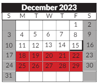 District School Academic Calendar for Sheldon Child Development for December 2023