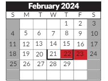 District School Academic Calendar for Robinson Middle School for February 2024