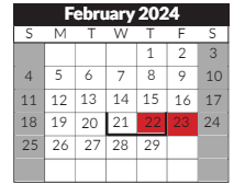 District School Academic Calendar for Sheldon Child Development for February 2024