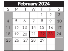 District School Academic Calendar for Scott Computer Technology Magnet for February 2024