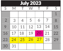 District School Academic Calendar for Sheldon Child Development for July 2023