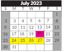 District School Academic Calendar for Robinson Middle School for July 2023