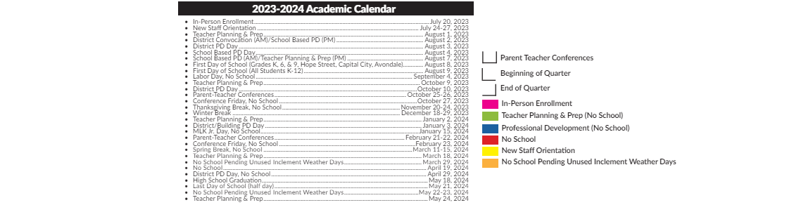 District School Academic Calendar Key for Mcclure Elem