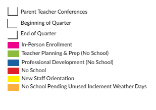 District School Academic Calendar Legend for Sheldon Child Development