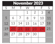District School Academic Calendar for Hope Street Charter Academy for November 2023