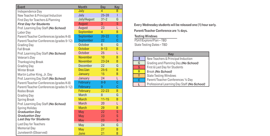 District School Academic Calendar Key for Gale Elementary School